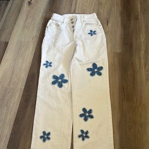 Pacsun White and Blue Flower Jeans